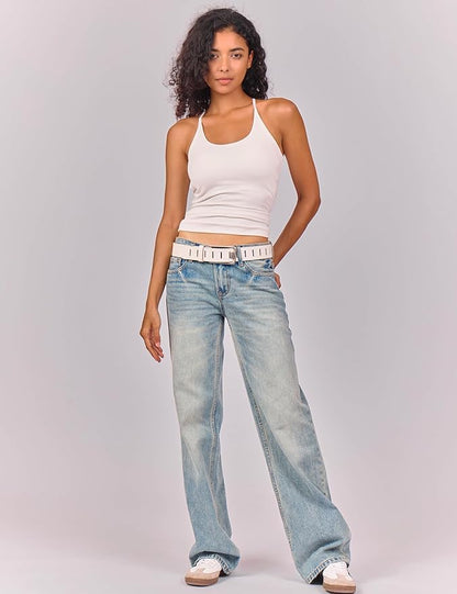 Womens Genuine Leather Belt for Jeans Pants Width 1.57" Western Cowgirl Wide Belts for Ladies with Gift Box