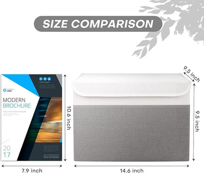 Bagnizer Large 22 Quart Linen Fabric Foldable Storage Bin Cube Organizer Basket with Flip-Top Lid & Handles, Clothes Blanket Box for Home, Office, Closet, Gray & White, 4 Pack 14.6 x 9.5 x 9.5”