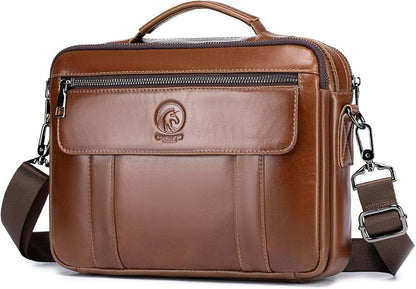 Men's Leather Crossbody Bag - Casual Messenger Shoulder Bag for Commuting, Large Capacity Laptop Briefcase with Multi-Pockets for Office