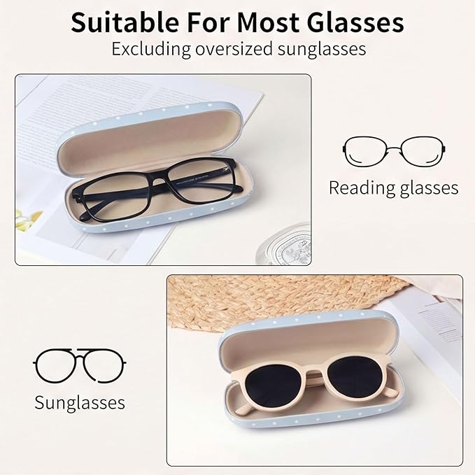 Glasses Case Hard, Cute Sunglasses Case for Women Leather Protective Case for Eyeglass with Cleaning Cloth
