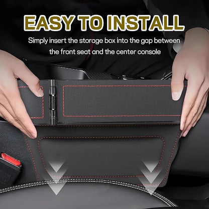 Car Seat Gap Filler Organizer, Multifunctional Car Seat Organizer with Adjustable Cup Holder, Leather Car Seat Gap Storage Box for Holding Phones, Coins, Cards, Keys, Pens (Black)