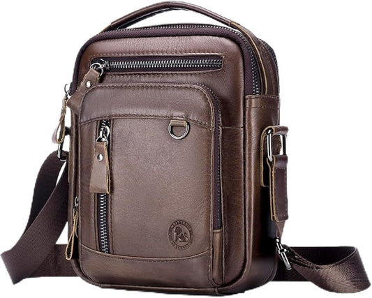 Men's Vinatge Leather Crossbody:Compact with Organized Pockets,Stylish & Functional for Everyday Carry