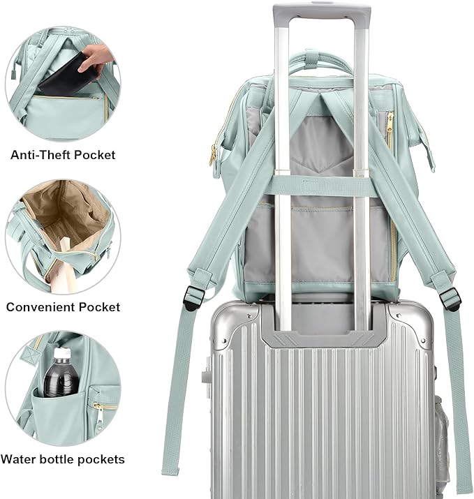 Kah&Kee Leather Backpack for Women and Men 15-inch Laptop Bag | Teacher Professional, Diaper Bag Backpack, Ideal for Work, School, Nurse, College & Travel (Green II, Medium)