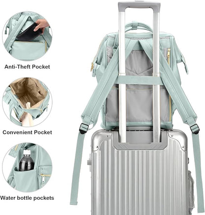 Kah&Kee Leather Backpack for Women and Men 15-inch Laptop Bag | Teacher Professional, Diaper Bag Backpack, Ideal for Work, School, Nurse, College & Travel (Green II, Medium)