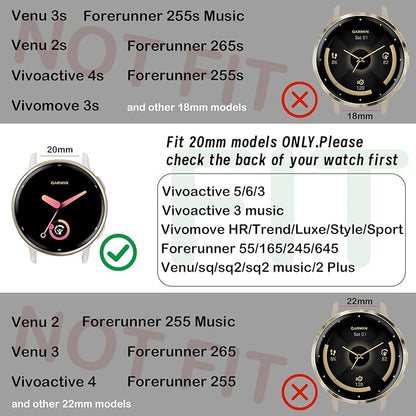 Compatible with Garmin Vivoactive 5 Band 20mm, Vivoactive 6/3, 10 Pack Nylon Watch Bands for Garmin Forerunner 165/55/245/Venu/Venu Sq/Venu 2 Plus Soft Stretchy Replacement Strap for Women Men