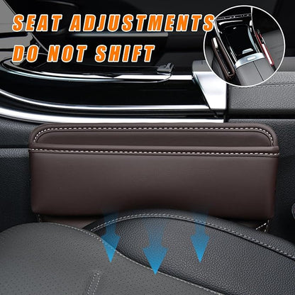 Ziciner Car Seat Gap Organizer, Premium Leather Auto Seat Storage Box, Vehicle Adjustable Front Seat Gap Filler, Car Seat Side Pocket Organizer for Phones, Glasses, Keys, Money, Cards (Coffee)