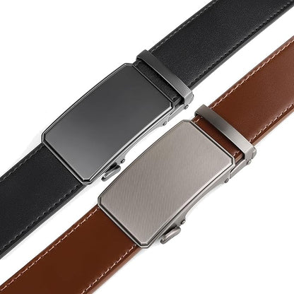 2 Pack Ratchet Belt 1 3/8", Mens leather Dress Belt in Gift Set Size 28"-62" Adjustable waist Trim to Fit