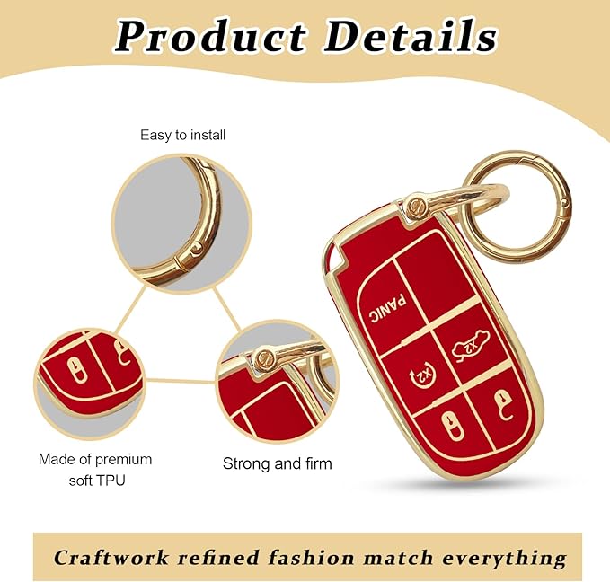 for Jeep Key Fob Cover Keychain Soft Full Protection Key Case Shell, Car Accessories for Man,Girls, Women, Compatible with Jeep Smart Key 3 4 5 Buttons Protector(Red)