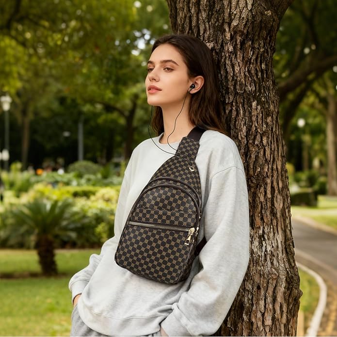 Sling Bag Set, PU Leather Sling Bag, Multi-Zipper Design for Travel, Outdoors, Valentine’s Day Gifts