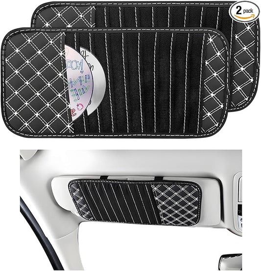 2 PCS Car CD Visor Storage Cases, Large Capacity Auto Sun Visor DVD Holder with 10 Storage Sleeves, Leather Sunshade CD Pocket Interior Decoration for Cars Trucks SUVs (White)