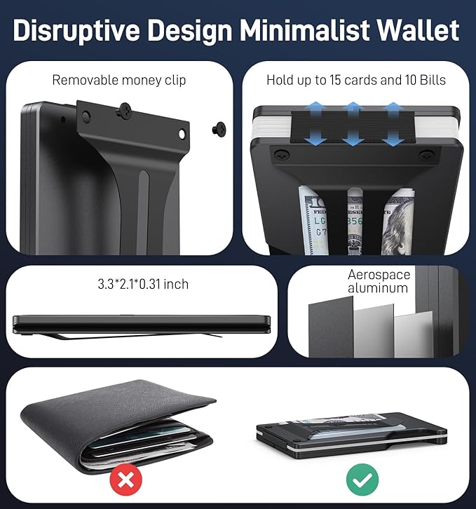 Slim Wallet for Men, Air Wallet Build in Airtag Chip, Smart Wallet Compatible with Apple Find My iOS Only, Minimalist Front Pocket Wallet RFID-Blocking Card Holder with Money Clip (Black)
