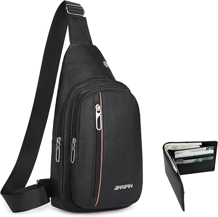 Sling Bag Set, PU Leather Sling Bag, Multi-Zipper Design for Travel, Outdoors, Valentine’s Day Gifts