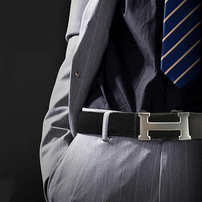Aurolran Men&Womens Leather Dress Belt Business Automatic Buckle Belt Color-Black Silver Gold