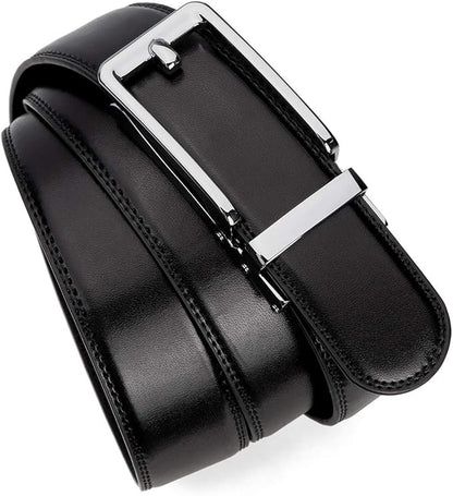 Founders & C Men's Leather Ratchet Comfort Click Belt Dress with Slide Buckle -Adjustable Trim to Fit