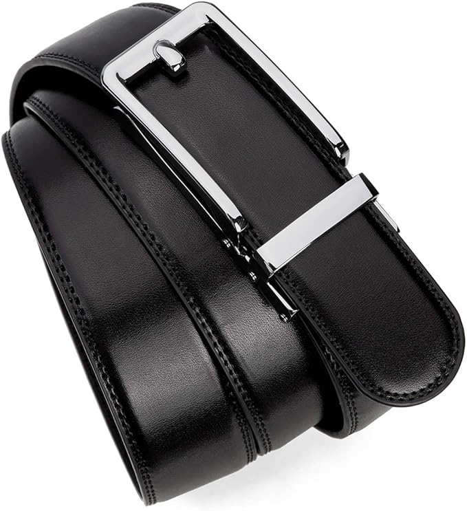 Founders & C Men's Leather Ratchet Comfort Click Belt Dress with Slide Buckle -Adjustable Trim to Fit