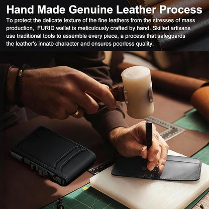 furid Genuine Leather Wallet for Men: Slim RFID Minimalist Wallets with Money Clip - Smart Pop Up Credit Card Holder for Front Pocket - Gifts for Husband Father on Birthday Anniversary