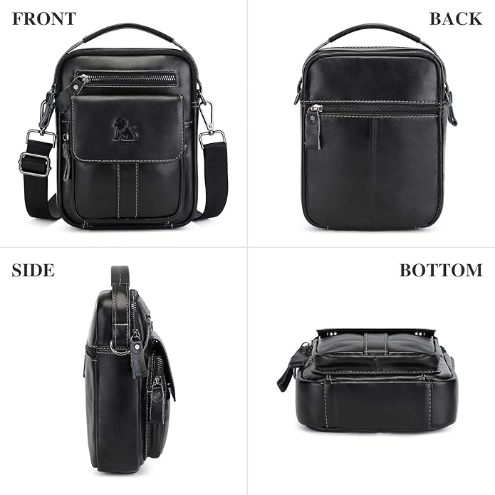 BAIGIO Genuine Leather Small Messenger Bag for Men Crossbody Shoulder Bag for Ipad MIni Handbag Man Purse for Daily Business | Genuine Leather, Small, for Ipad Mini, Man Purse, for Daily Business