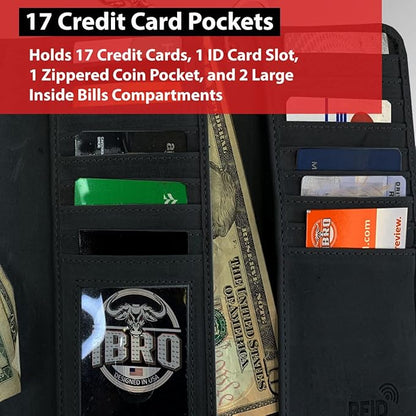 IBRO VINTAGE Motorcycle Chain Wallet for Men – Premium Cowhide Leather, RFID Tri-Fold Biker Wallet with Heavy Duty Chain for Bikers Truckers & Hunters, Credit Card Money Organizer Long Wallet | Long Trifold, RFID Blocking, Men's, Trucker Biker