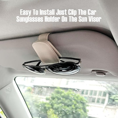 Car Visor Sunglasses Holders,2 Pcs (Black and Beige)