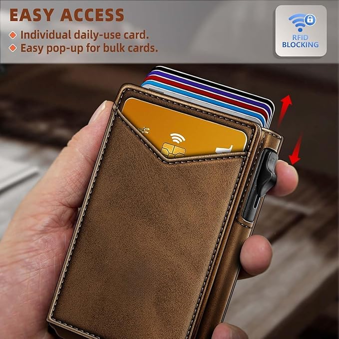 Genuine Leather Wallet for Men Slim Magnetic Flip Bifold with Money Clip and Metal Card Case Holds 9 Cards Ideal for Gifts and Daily Use (Tiger Eye)