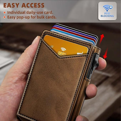 Genuine Leather Wallet for Men Slim Magnetic Flip Bifold with Money Clip and Metal Card Case Holds 9 Cards Ideal for Gifts and Daily Use (Tiger Eye)