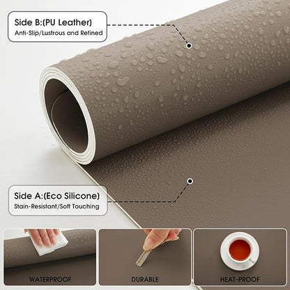Leather Desk Pad Protector 31.5×15.7inch Non-Slip Large Gaming Mouse Pad Waterproof Desk Writing Pad Desk Blotter Laptop and Keyboard Mat for Office and Home(Brown)