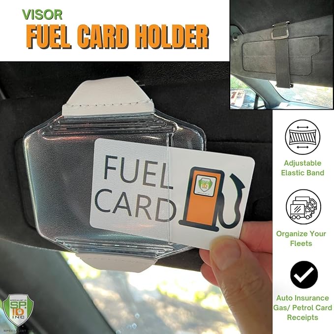 5 Pack - Heavy Duty Visor Fuel Card Holder with Clear Vinyl Pocket - Truck & Car Accessories for Interior - Drivers License, Auto Insurance Card & Fleet Vehicle Gas Log Storage - Specialist ID (Black)