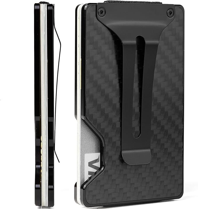Minimalist Slim Wallet for Men,RFID Blocking Metal Wallet,Aluminum Credit Card Holder & Money Clip 12-15 Cards,Slim Rfid Front Pocket Mens Wallet,Matte Carbon Fiber