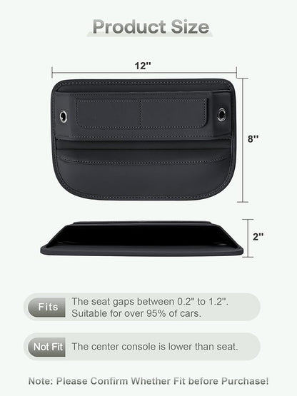 Universal Fit Premium Leather Car Seat Gap Filler Organizer, Center Console Organizer with Card Slots, Clever Gifts for Car SUV Truck Owners (Black, 2 Pack)