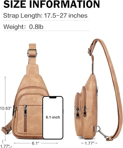 MASINTOR Sling Bag for Women - Crossbody Bags Fanny Pack with Vegan Leather - Adjustable Sling Backack for Travel