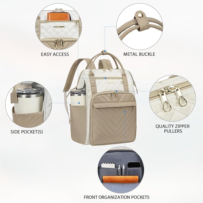KROSER Laptop Backpack 17" Stylish Backpack Water Repellent College Casual Daypack Travel Business Work Bag for Men/Women-Beige/khaki