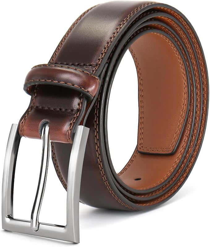 Mens Genuine Leather Dress Belt Classic Casual Belt with Single Prong Buckle for Jeans Pants Work and Business