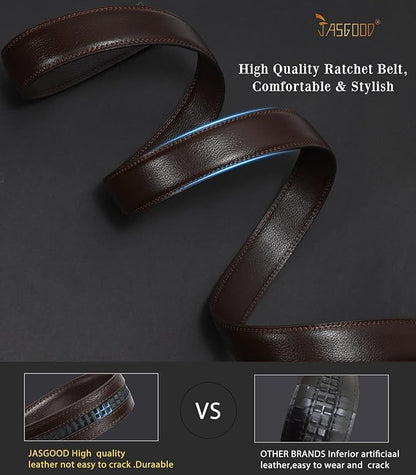 JASGOOD Ratchet Belt Replacement Strap 1 1/8", Leather Belt Strap for 35MM Slide Click Buckle