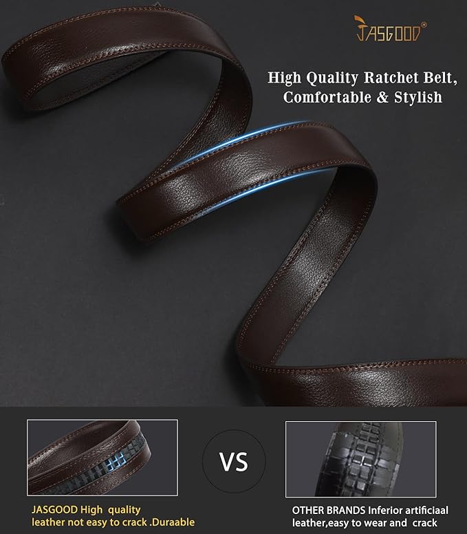 JASGOOD Ratchet Belt Replacement Strap 1 1/8", Leather Belt Strap for 35MM Slide Click Buckle