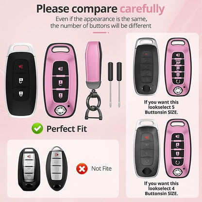 For Nissan Key Fob Cover Accessories- Matte TPU Key Fob Cover with Leather Keychain for 2023 2024 2025 2026 Rogue Pathfinder Versa 2025 2026 Sentra Patrol Armada Smart and More
