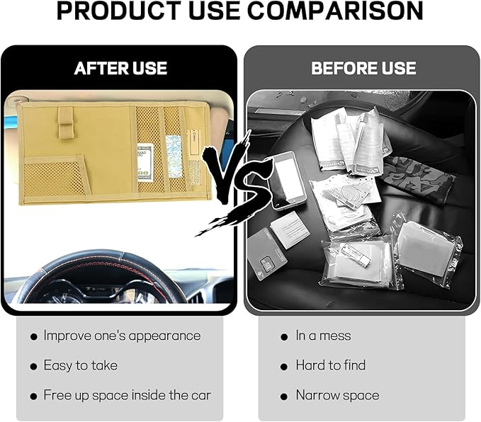 Car Sun Visor Organizer, Tactical Molle Car Visor Organizer Storage Pouch, Multi-Pocket Visor Panel Storage Bag Holder for Documents Cards, Auto Truck Interior Accessories (Khaki)