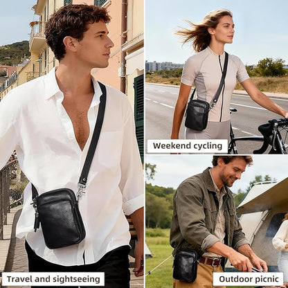 Augus Leather Messenger Crossbody Shoulder Bag for Men Work Business Casual Adjustable Straps (Black-1)