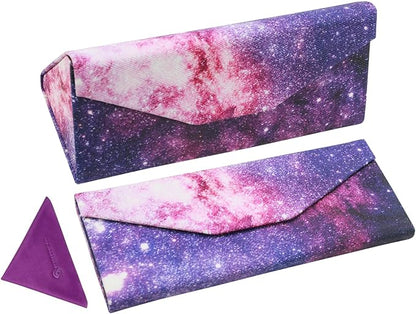 Foldable Glasses Case, Magnetic PU Leahter Sunglasses Case, Cute Hard Shell Folding Eyeglass Cases for Women Kids