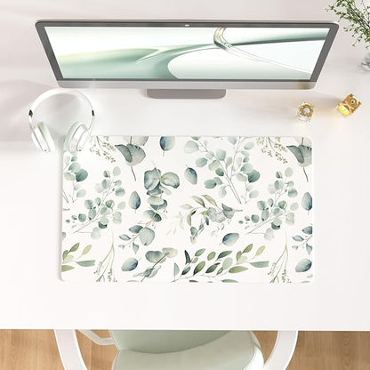 Colorful Star Large Mouse Pad, PU Leather Waterproof Desk Mat, Computer Gaming Mouse Pad, XXL Full Table Mousepad Non Slip Desk Pad for School Office Home 23.6" x 13.8" - Fresh Eucalyptus Leaves