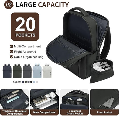 Lightweight 20L Commute Backpack for Men & Women, Water-Resistant Travel Daypack with 15.6-Inch Laptop Compartment & Anti-Theft Pockets, Black