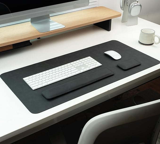 RENMTURE Large Mouse Pad and Keyboard Wrist Rest, Desk Pad for Keyboard and Mouse, Large Gaming Mouse Pad with Wrist Support, Desk Mat for Work and Gaming (Black)