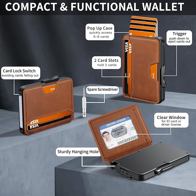 SEMORID Wallet for Men, Mens Wallet Minimalist Slim Wallet, RFID Blocking Smart Pop Up Wallet with Money Clip & ID Window, Metal Compact Wallet, Aluminum Credit Card Holder Wallet