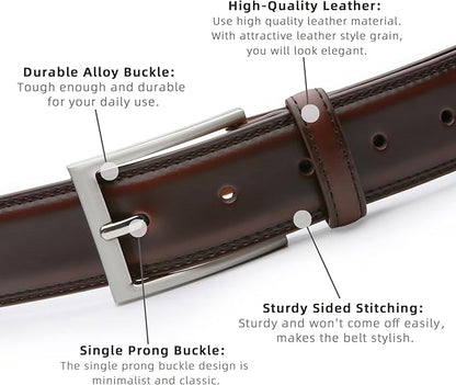 Mens Genuine Leather Dress Belt Classic Casual Belt with Single Prong Buckle for Jeans Pants Work and Business