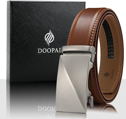DOOPAI Belt Men, Ratchet Dress Adjustable 1 3/8" Sliding Leather Designer, Size Length Can be Cut, with Gift Box
