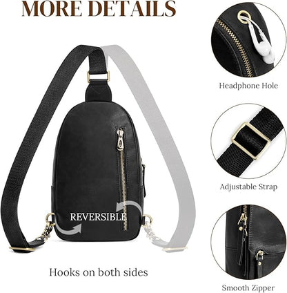 S-ZONE Leather Sling Bags for Women Men, Fanny Packs, Small Crossbody Purse Chest Bag with RFID Blocking