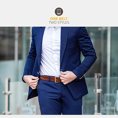 Mens Genuine Leather Dress Belt Classic Casual Belt with Single Prong Buckle for Jeans Pants Work and Business