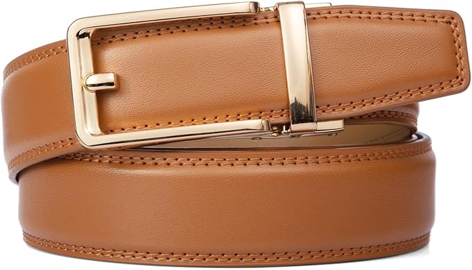 Founders & C Men's Leather Ratchet Comfort Click Belt Dress with Slide Buckle -Adjustable Trim to Fit