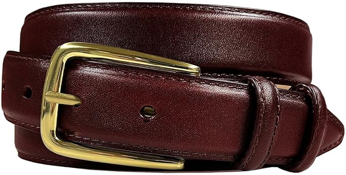 Andrew/Armando - Dress Belt Solid Brass Buckle (Gold & Silver) Genuine Full-Grain Cowhide Leather Belt 1-1/8"(30mm) Wide