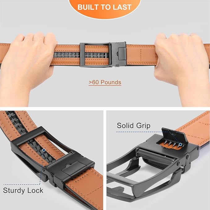 GAEKEAO Mens Belt Leather Micro-Adjust Buckle Ratchet Belts for Men Dress Casual to Formal Trim to Fit with Gift Box (35mm)