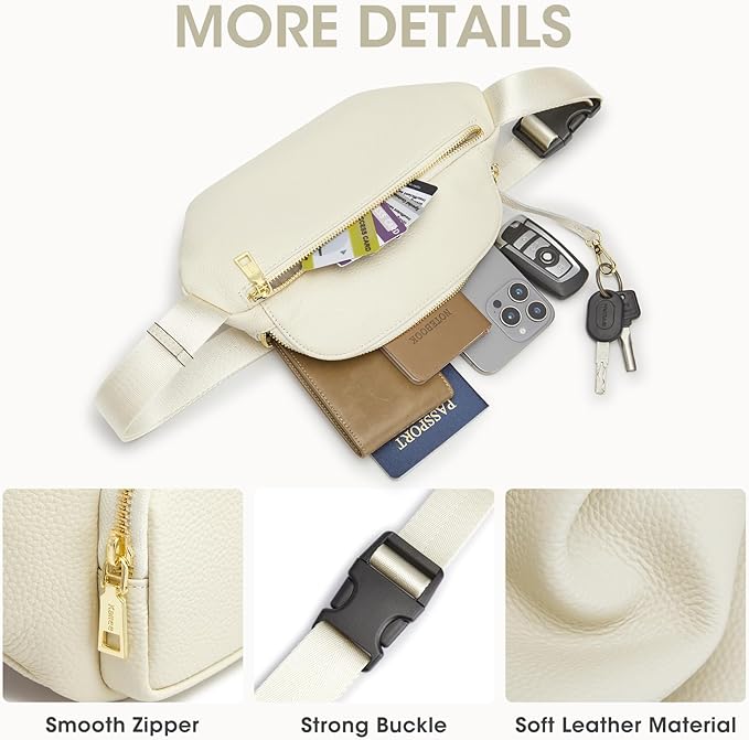 Kattee Fanny Packs for Women, Leather Crossbody Bags for Women Trendy, Small Belt Bag,Fashion Waist Packs with RFID Blocking, Beige